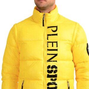 Plein Sport Men's Yellow Zip Up Parka Vest With Detachable Sleeves US 2XL IT 56